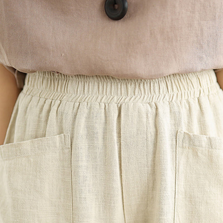 Buddha Stones Casual Daily Plain Simple Design Women's Cotton Linen Harem Pants With Pockets