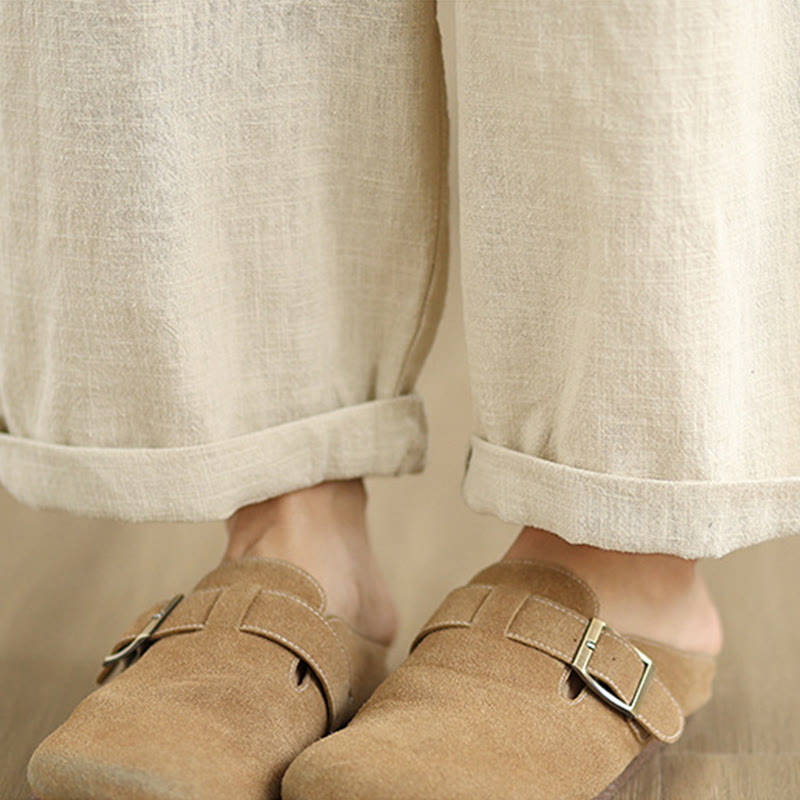 Buddha Stones Casual Daily Plain Simple Design Women's Cotton Linen Harem Pants With Pockets