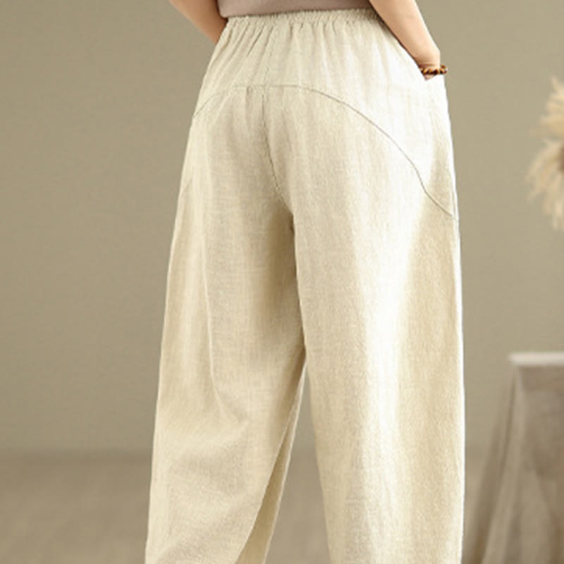 Buddha Stones Casual Daily Plain Simple Design Women's Cotton Linen Harem Pants With Pockets
