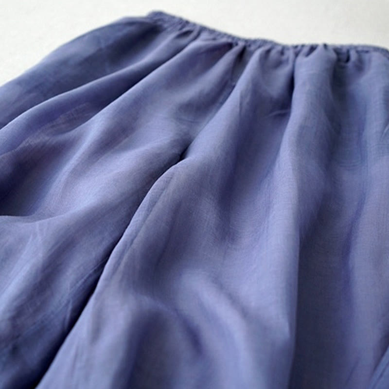 Buddha Stones Casual Plain Ramie Slit 7-8 Length Women's Wide Leg Pants With Pockets