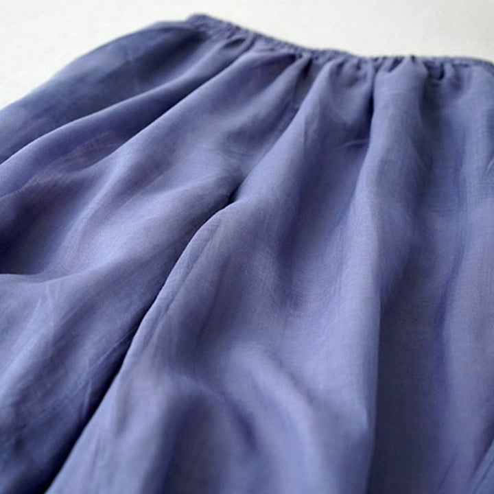 Buddha Stones Casual Plain Ramie Slit 7-8 Length Women's Wide Leg Pants With Pockets