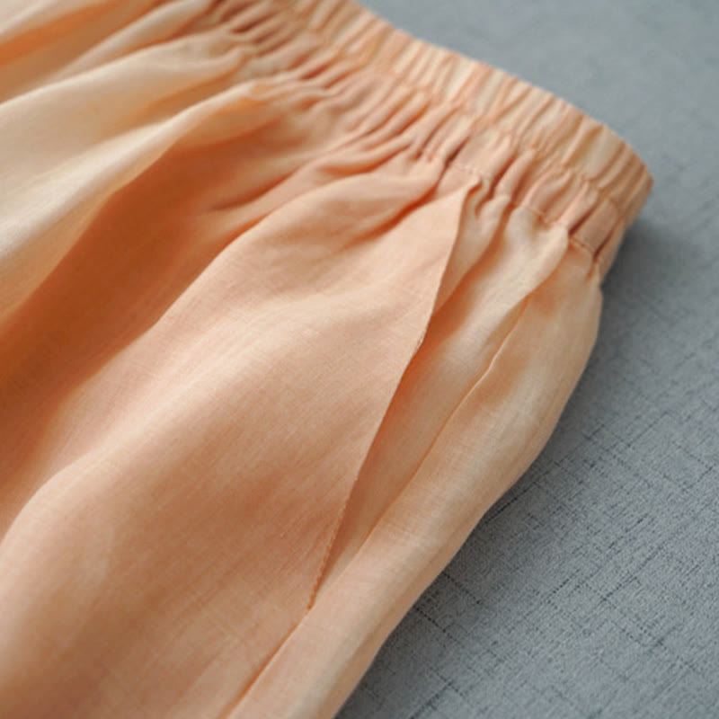 Buddha Stones Casual Plain Ramie Slit 7-8 Length Women's Wide Leg Pants With Pockets