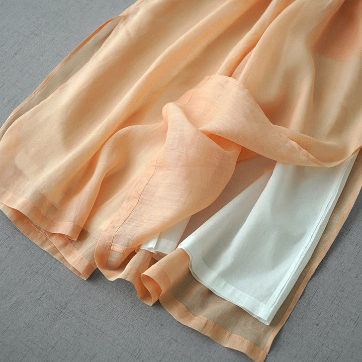 Buddha Stones Casual Plain Ramie Slit 7-8 Length Women's Wide Leg Pants With Pockets