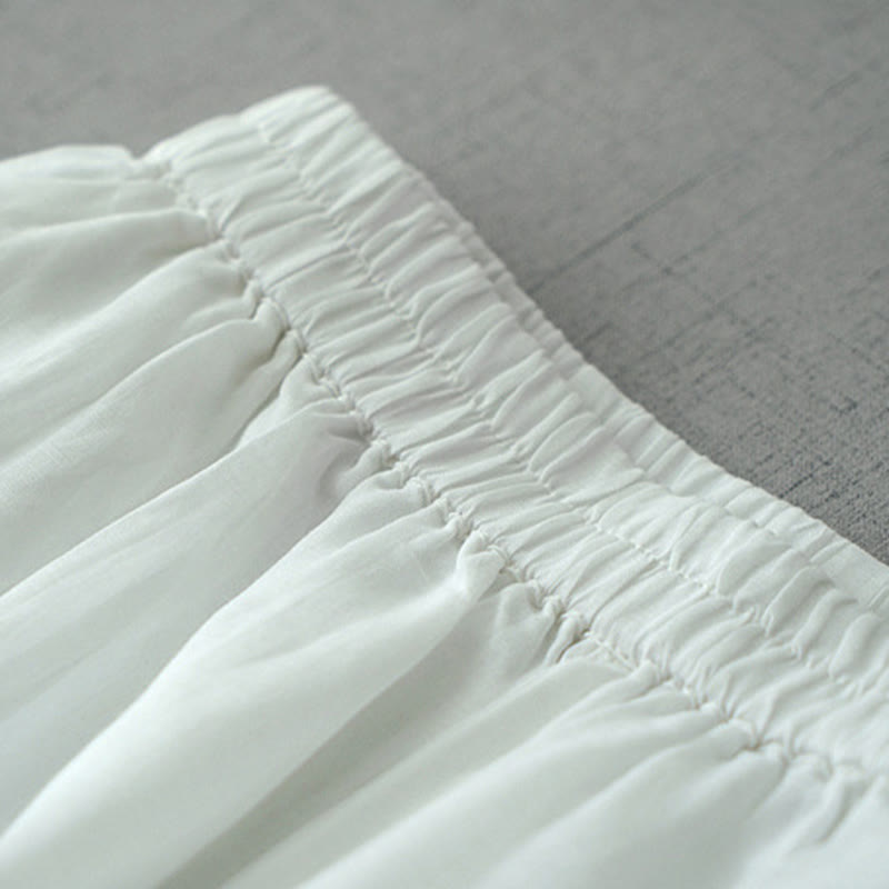 Buddha Stones Casual Plain Ramie Slit 7-8 Length Women's Wide Leg Pants With Pockets