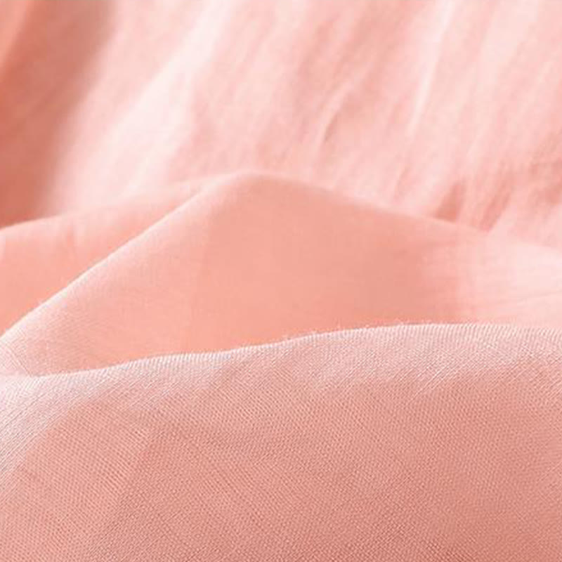 Buddha Stones Casual Retro Embroidery Frog-Button Design Women's Cotton Linen Half Sleeve Shirt - image 10