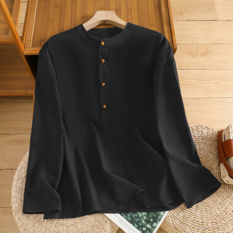 Buddha Stones Summer Casual Pure Color Half Button Simple Design Women's Cotton Linen Half Sleeve Shirt With Pocket - image 13