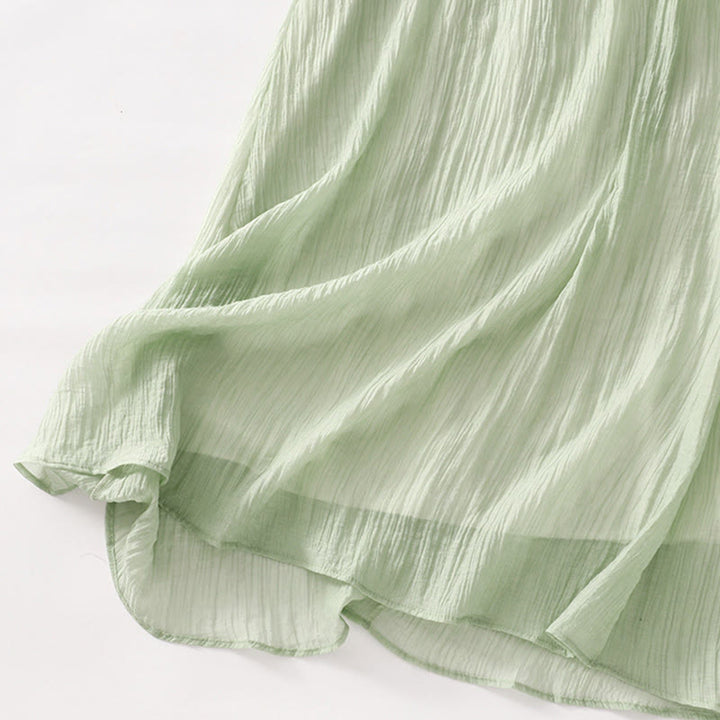 Buddha Stones Summer Casual Plain Embroidery Double Layer Short Sleeve Cotton Linen Midi Dress - image 8