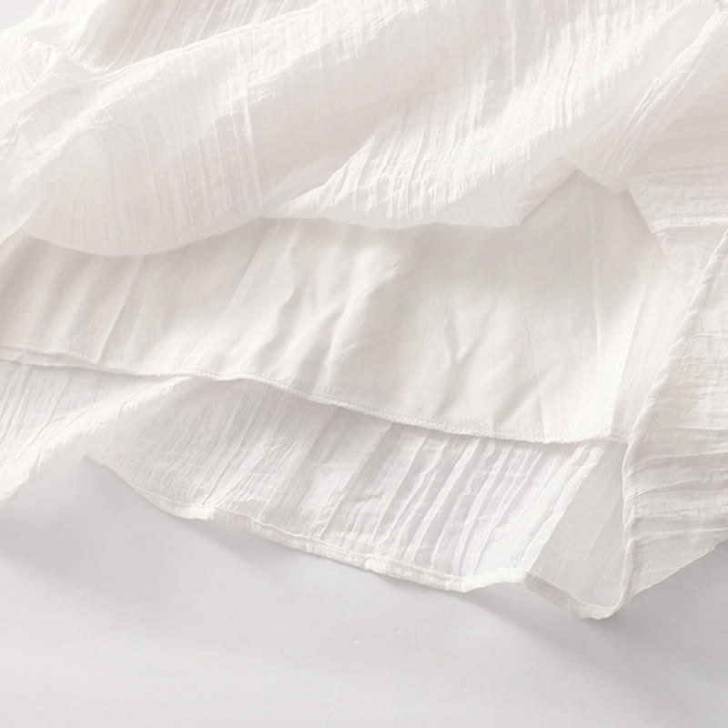 Buddha Stones Summer Casual Plain Embroidery Double Layer Short Sleeve Cotton Linen Midi Dress - image 30