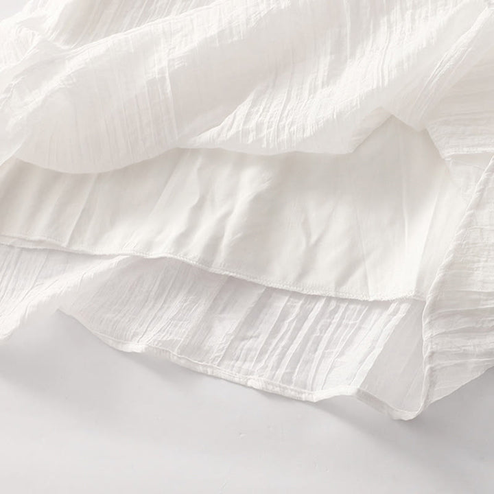 Buddha Stones Summer Casual Plain Embroidery Double Layer Short Sleeve Cotton Linen Midi Dress - image 30