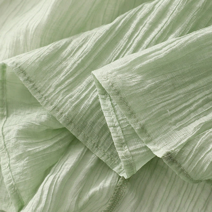 Buddha Stones Summer Casual Plain Embroidery Double Layer Short Sleeve Cotton Linen Midi Dress - image 7