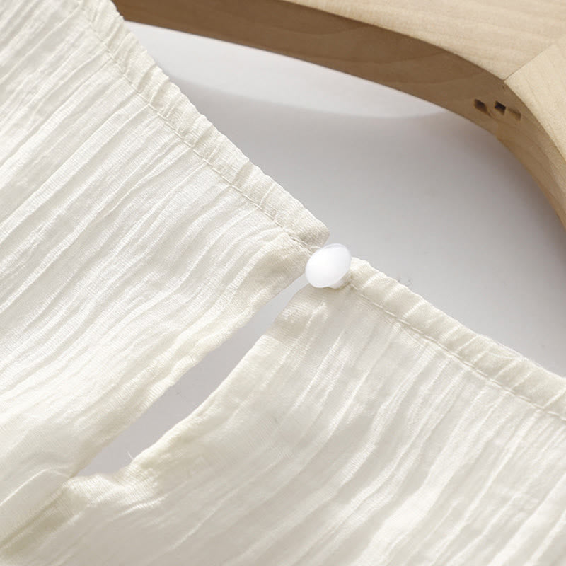 Buddha Stones Summer Casual Plain Embroidery Double Layer Short Sleeve Cotton Linen Midi Dress - image 16