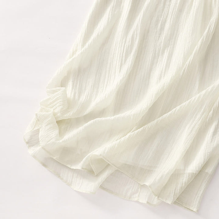 Buddha Stones Summer Casual Plain Embroidery Double Layer Short Sleeve Cotton Linen Midi Dress - image 20