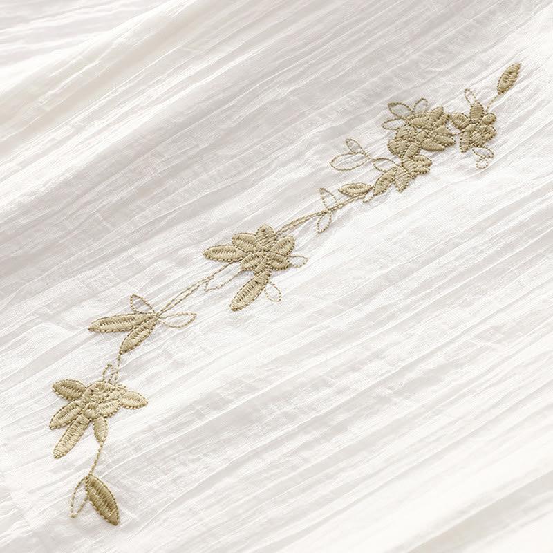 Buddha Stones Summer Casual Plain Embroidery Double Layer Short Sleeve Cotton Linen Midi Dress - image 24