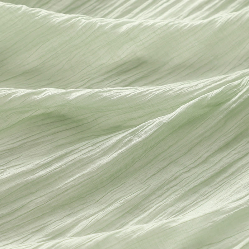 Buddha Stones Summer Casual Plain Embroidery Double Layer Short Sleeve Cotton Linen Midi Dress - image 6