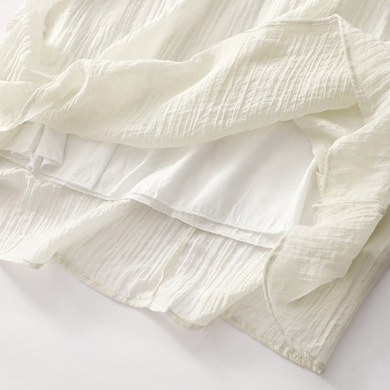 Buddha Stones Summer Casual Plain Embroidery Double Layer Short Sleeve Cotton Linen Midi Dress - image 21