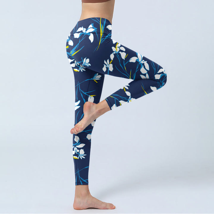 Buddha Stones White Blossom Leaves Pattern Print Gym Leggings Women's Yoga Pants - image 5