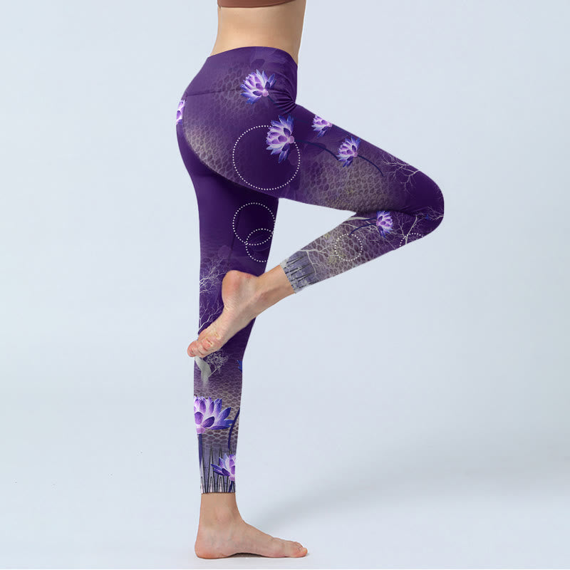 Buddha Stones Lotus Flower White Branch Dotted Circle Pattern Print Gym Leggings Women's Yoga Pants - image 5