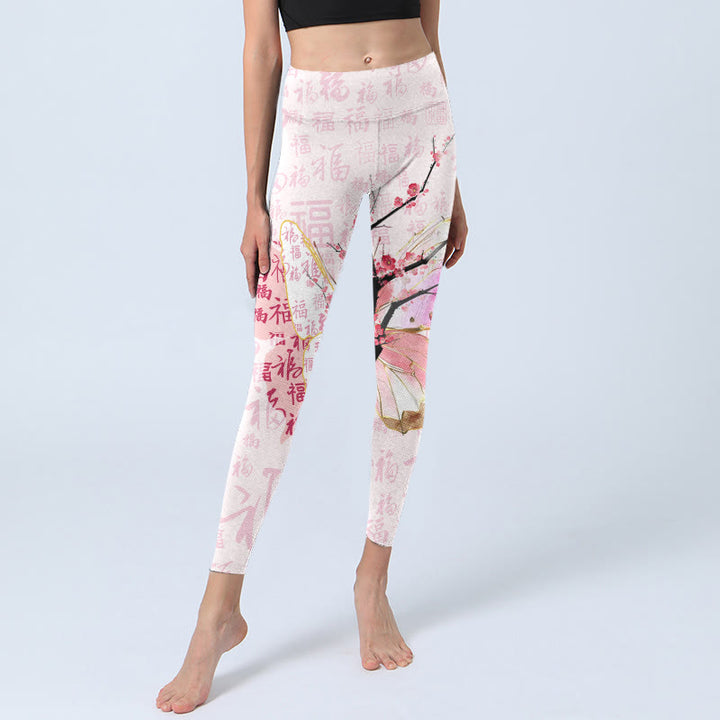 Buddha Stones Butterfly Plum Blossom Fu Character Pattern Print Gym Leggings Women's Yoga Pants - image 6