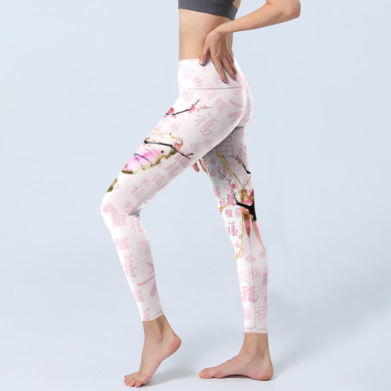 Buddha Stones Butterfly Plum Blossom Fu Character Pattern Print Gym Leggings Women's Yoga Pants - image 3