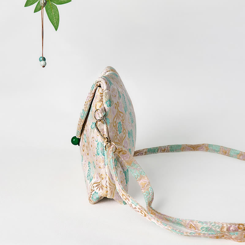 Buddha Stones Retro Flowers Pattern Polyester Cotton Embroidery Crossbody Bag Hangbags