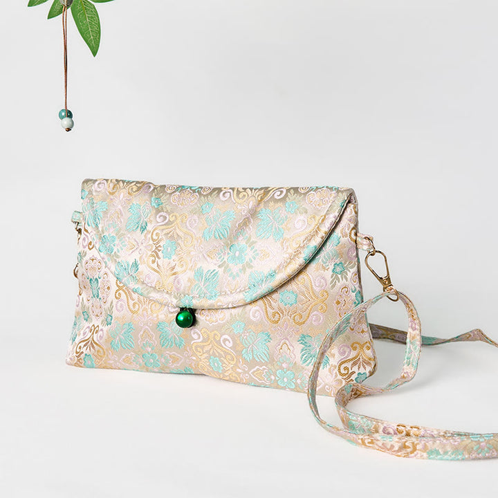 Buddha Stones Retro Flowers Pattern Polyester Cotton Embroidery Crossbody Bag Hangbags