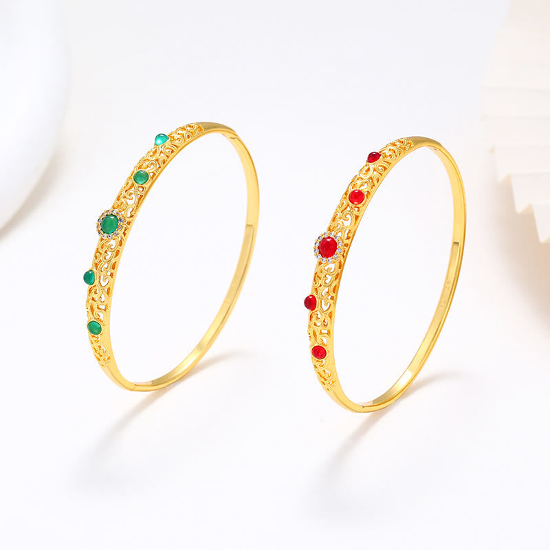 Buddha Stones Vine Design Alloy Zircon Luck Bracelet Bangle - image 11