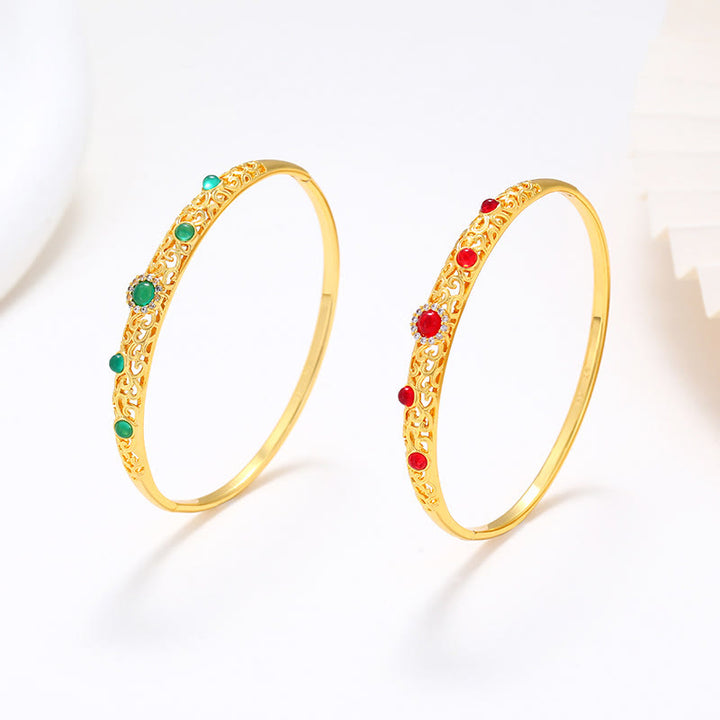Buddha Stones Vine Design Alloy Zircon Luck Bracelet Bangle - image 11