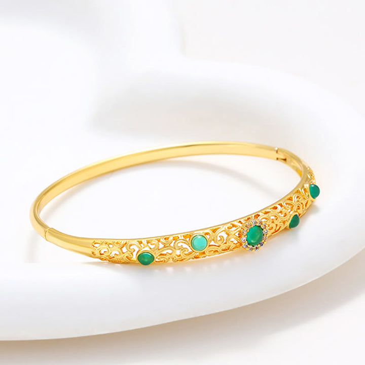 Buddha Stones Vine Design Alloy Zircon Luck Bracelet Bangle - image 9