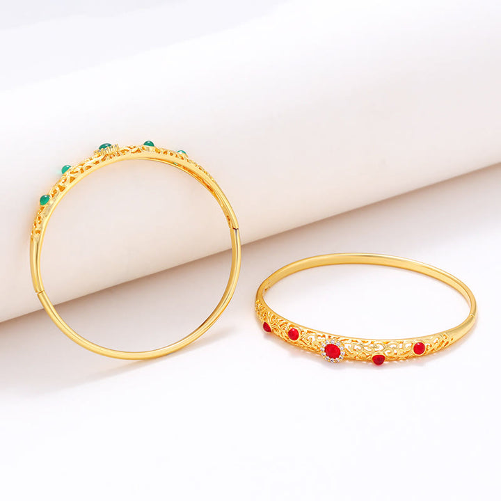 Buddha Stones Vine Design Alloy Zircon Luck Bracelet Bangle - image 12