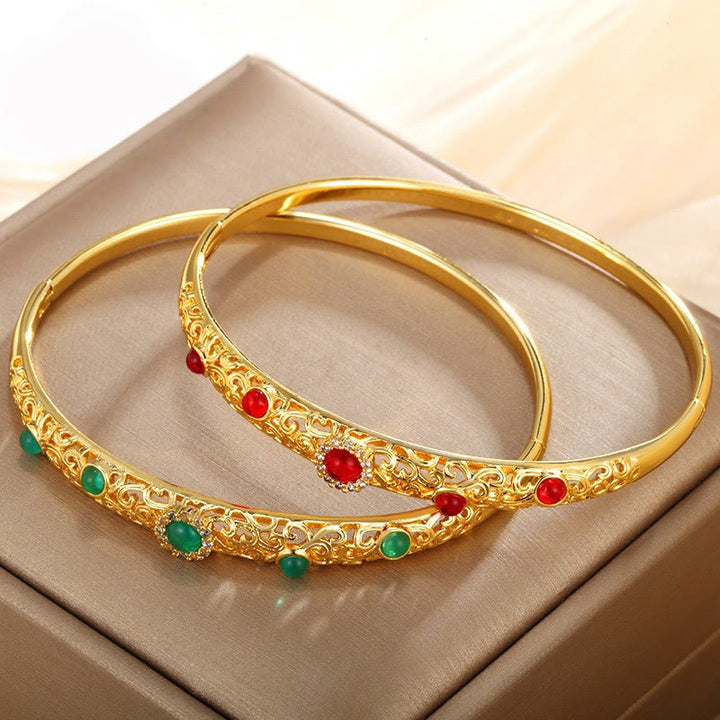 Buddha Stones Vine Design Alloy Zircon Luck Bracelet Bangle - image 1