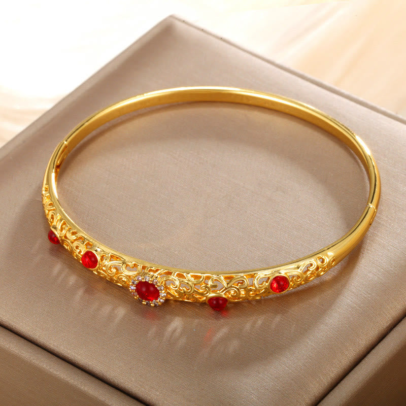 Buddha Stones Vine Design Alloy Zircon Luck Bracelet Bangle - Red - 56mm(Can Be Opened) - image 2