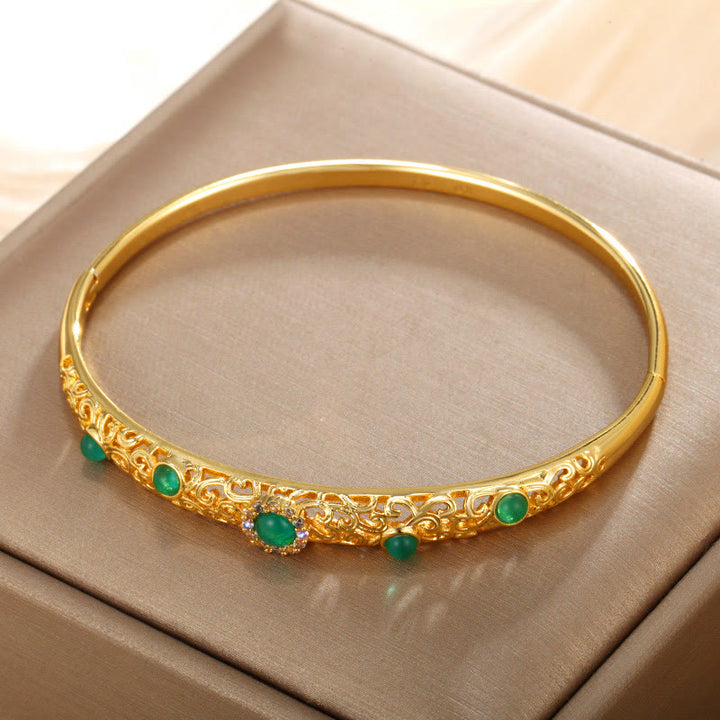 Buddha Stones Vine Design Alloy Zircon Luck Bracelet Bangle - Green - 56mm(Can Be Opened) - image 8