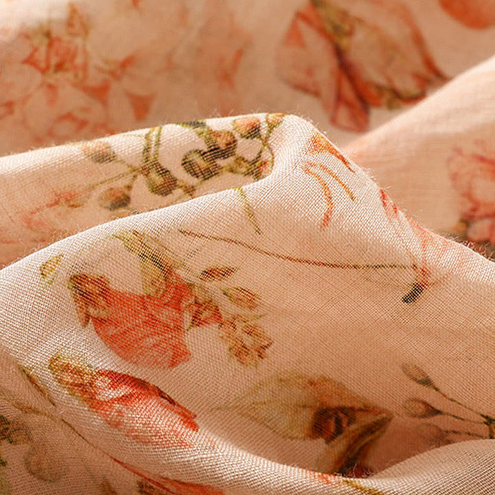 Buddha Stones Summer Casual Printing Frog-Button Design Women's Cotton Linen Long Sleeve Shirt