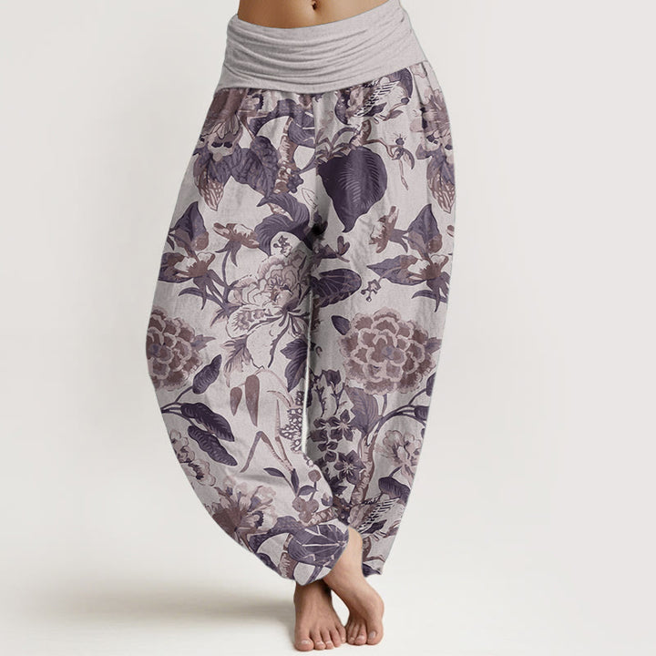 Buddha Stones Pure Cotton Lotus Leaf Peony Pattern Women's Elastic Waist Harem Pants - Thistle - US22,UK/AU26,EU54 (6XL) - image 6
