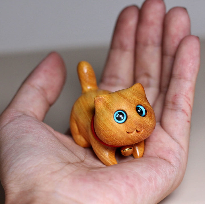 Buddha Stones Mini Sandalwood Carved Lucky Confident Cat Healing Decoration - 2.37*1.57*1.38 in (6*4*3.5 cm) - image 5