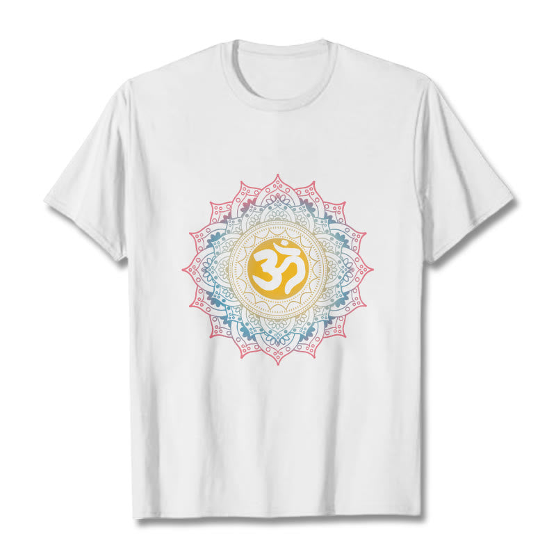 Buddha Stones Color Gradient Mandala OM Pattern Tee T-shirt - White - 2XL - image 6