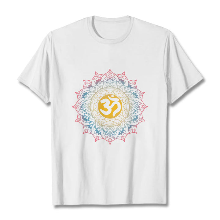 Buddha Stones Color Gradient Mandala OM Pattern Tee T-shirt - White - 2XL - image 6
