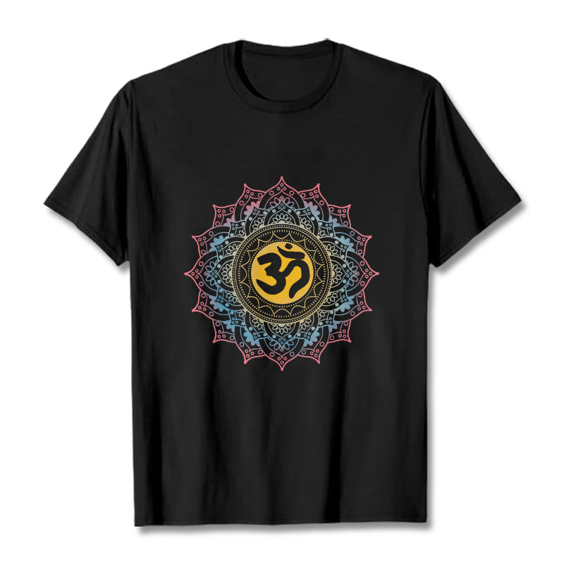 Buddha Stones Color Gradient Mandala OM Pattern Tee T-shirt - Black - 2XL - image 1