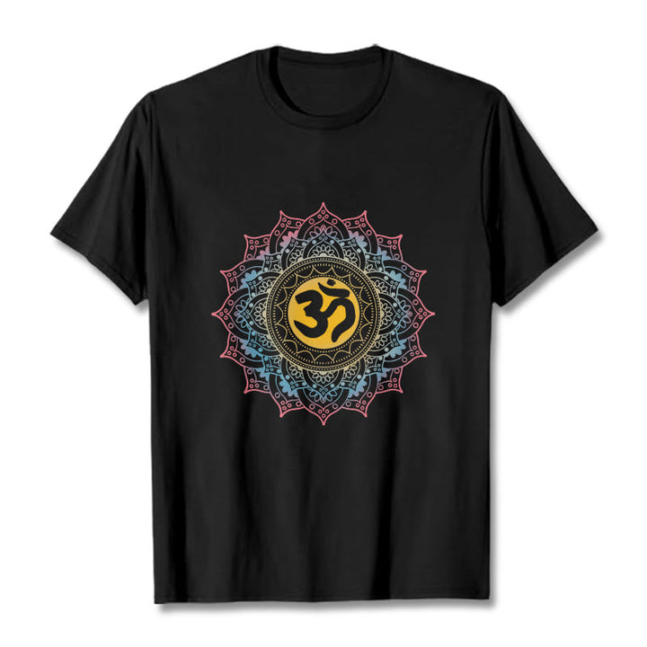 Buddha Stones Color Gradient Mandala OM Pattern Tee T-shirt - Black - 2XL - image 1