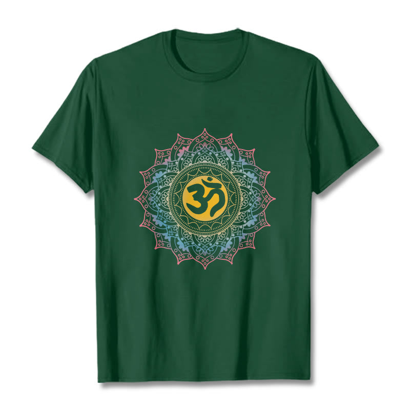 Buddha Stones Color Gradient Mandala OM Pattern Tee T-shirt - ForestGreen - 2XL - image 11