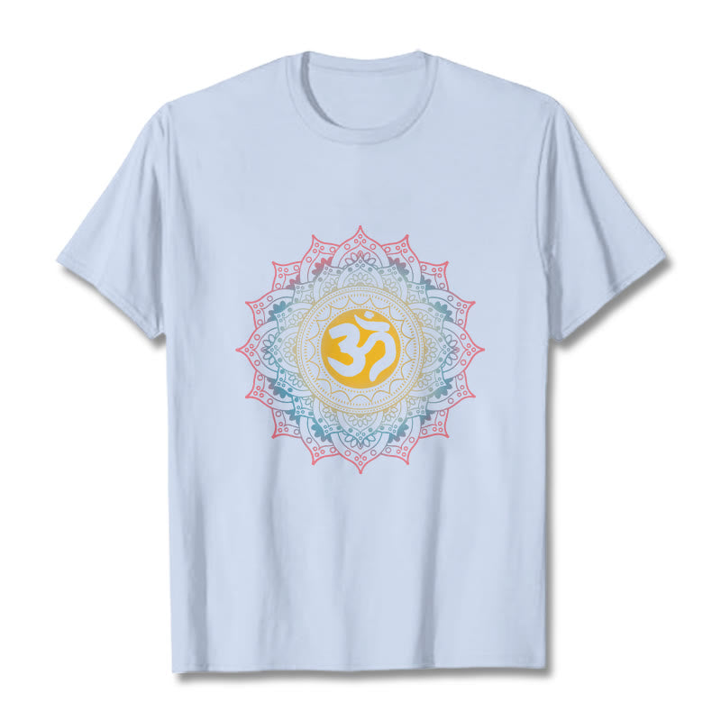 Buddha Stones Color Gradient Mandala OM Pattern Tee T-shirt - LightCyan - 2XL - image 19