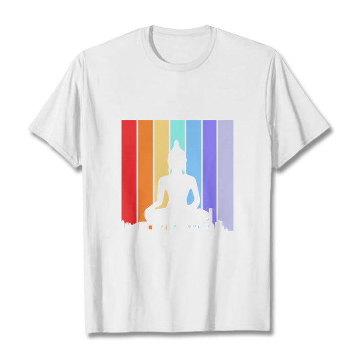 Buddha Stones Meditation Buddha Rainbow Tee T-shirt - White - 2XL - image 6