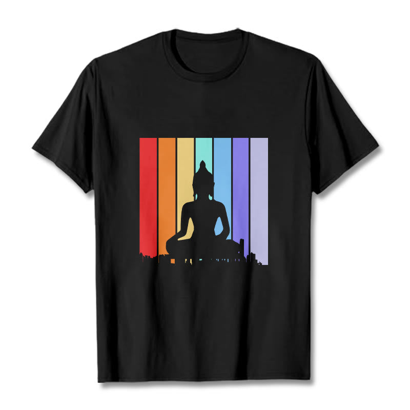 Buddha Stones Meditation Buddha Rainbow Tee T-shirt - Black - 2XL - image 1