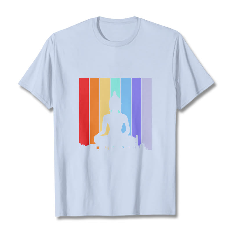 Buddha Stones Meditation Buddha Rainbow Tee T-shirt - LightCyan - 2XL - image 19