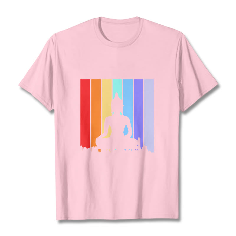 Buddha Stones Meditation Buddha Rainbow Tee T-shirt - LightPink - 2XL - image 13