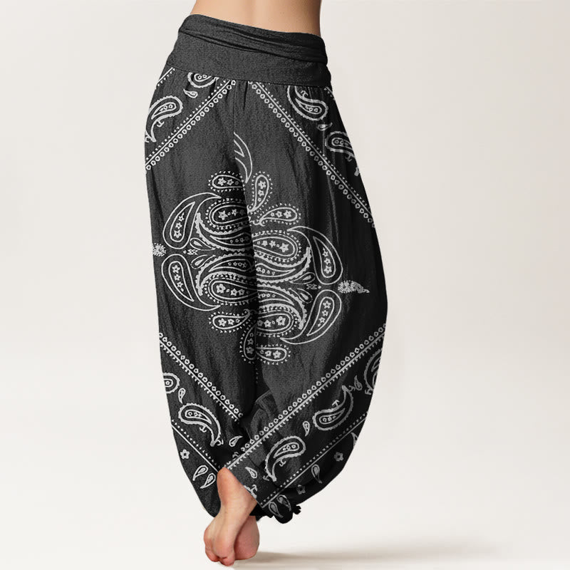 Buddha Stones Casual Floral Leaf Paisley Pattern Women's Elastic Waist Harem Pants - image 3