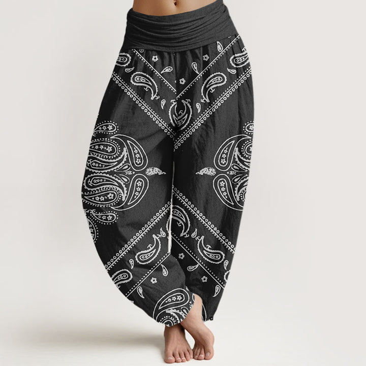 Buddha Stones Casual Floral Leaf Paisley Pattern Women's Elastic Waist Harem Pants - Black - US22,UK/AU26,EU54 (6XL) - image 1