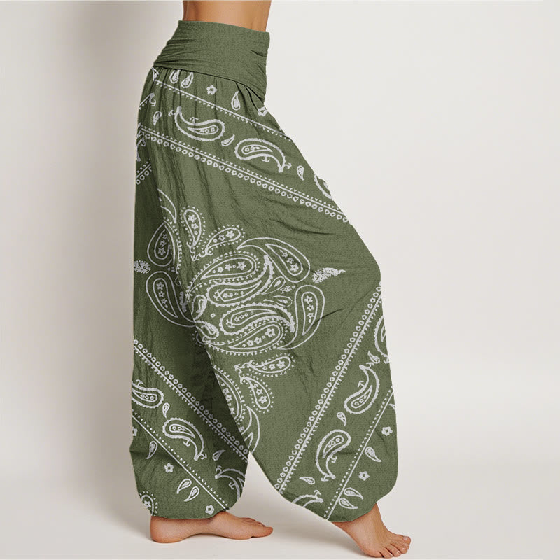 Buddha Stones Casual Floral Leaf Paisley Pattern Women's Elastic Waist Harem Pants - image 7