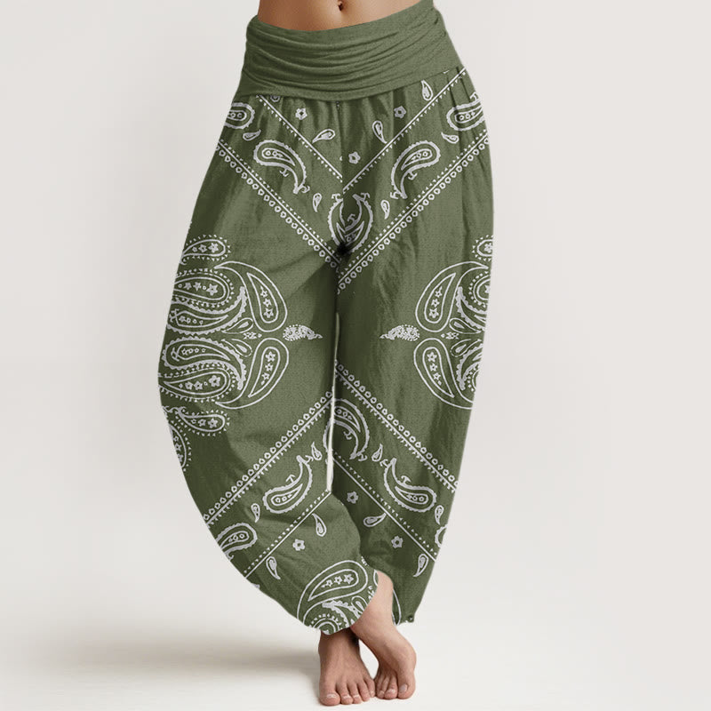 Buddha Stones Casual Floral Leaf Paisley Pattern Women's Elastic Waist Harem Pants - DarkSeaGreen - US22,UK/AU26,EU54 (6XL) - image 5
