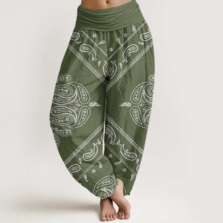 Buddha Stones Casual Floral Leaf Paisley Pattern Women's Elastic Waist Harem Pants - DarkSeaGreen - US22,UK/AU26,EU54 (6XL) - image 5